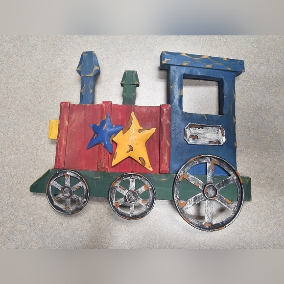 Pier 1 Wood And Metal Train Engine Wall Decor Kid’s Child’s Room Steampunk - Picture 1 of 8